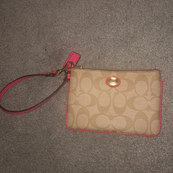 Coach Handbags - 💓Final Price💓 Tan and Pink Coach Wristlet